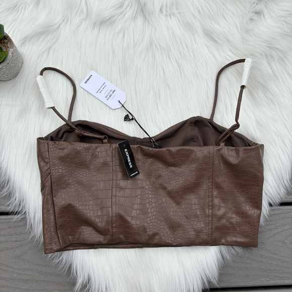 Express Faux Leather Brown Cropped Top - Picture 2 of 3